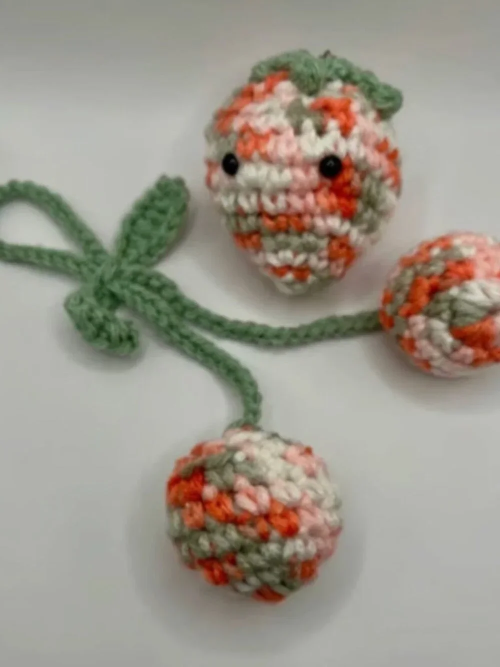 Handmade Crochet Strawberry Keychain & Cherry Bag Charm Set
